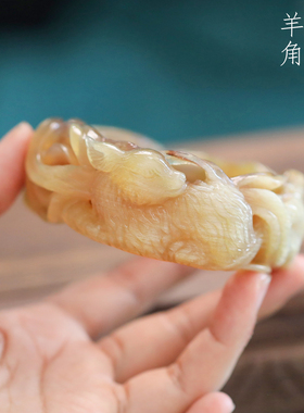 纯手工雕刻天然羊角九尾狐狸铃兰手镯女款古风镯子送女友礼物