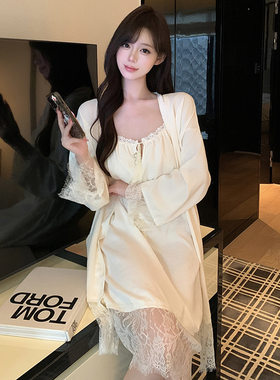 纯欲风吊带睡裙女两件套夏季长袖