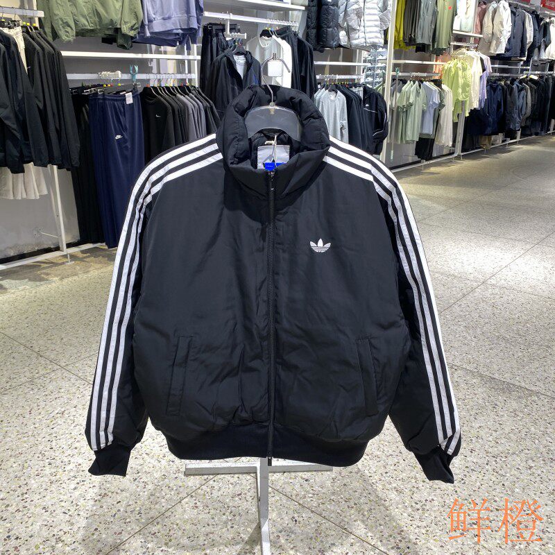 阿迪达斯男三条杠复古保暖棉服