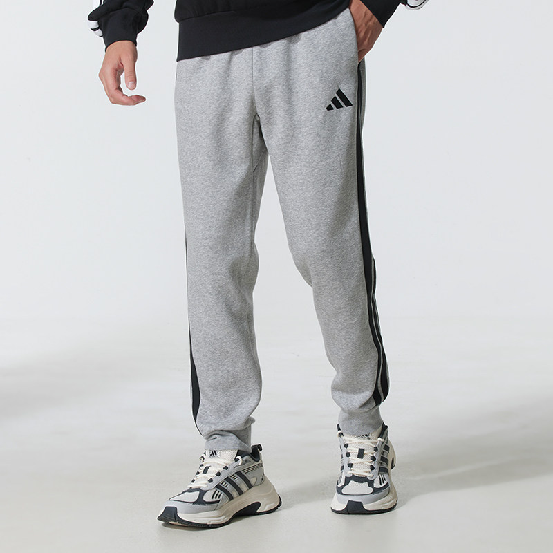 正品Adidas阿迪达斯三条纹男抓绒保暖束脚裤休闲运动长裤JE6318