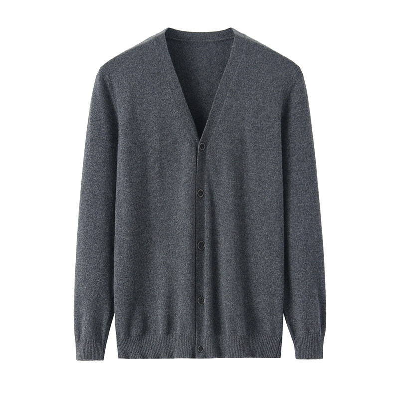 내몽골 브이넥 캐시미어 가디건 남성 순수 캐시미어 중년 따뜻한 니트 재킷 가을 겨울 새 스웨터