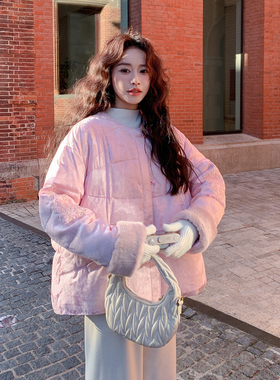 现货2D078-8125-P305K428袖子钉珠刺绣人丝面料国风羽绒服50绒