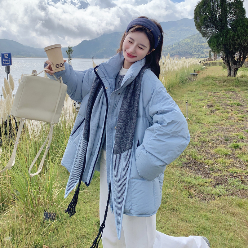《新款首发》韩系风带针织披肩欧货90绒中长款羽绒服