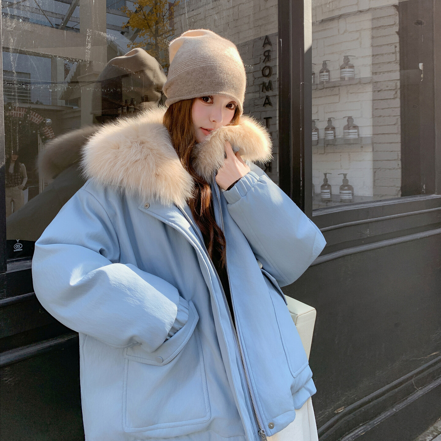 90绒！毛领白鸭绒柔软皮羽绒服W426 P335 K468