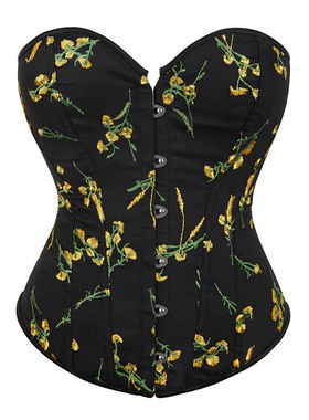 宫廷花瓣塑身衣黑色印花紧身花边束修身骨衣收腹束腰上衣