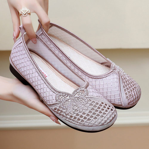 老北京布鞋夏季镂空女网鞋平底