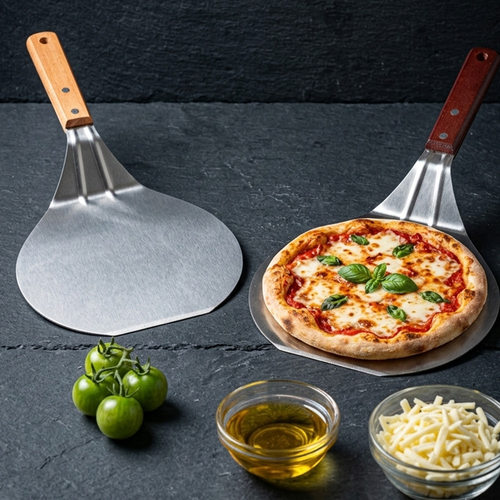 不锈钢披萨铲木柄大号pizza铲牛排煎饼烧烤盘蛋糕转移铲 披萨轮刀