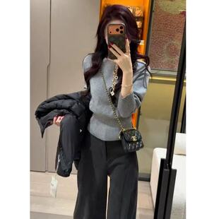 韩系圆领套头毛衣女款2025新款冬季可外穿内搭修身打底衫针织上衣