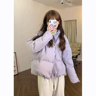短款设计感小众紫色白鸭绒羽绒服女小个子冬面包外套加厚棉服棉衣