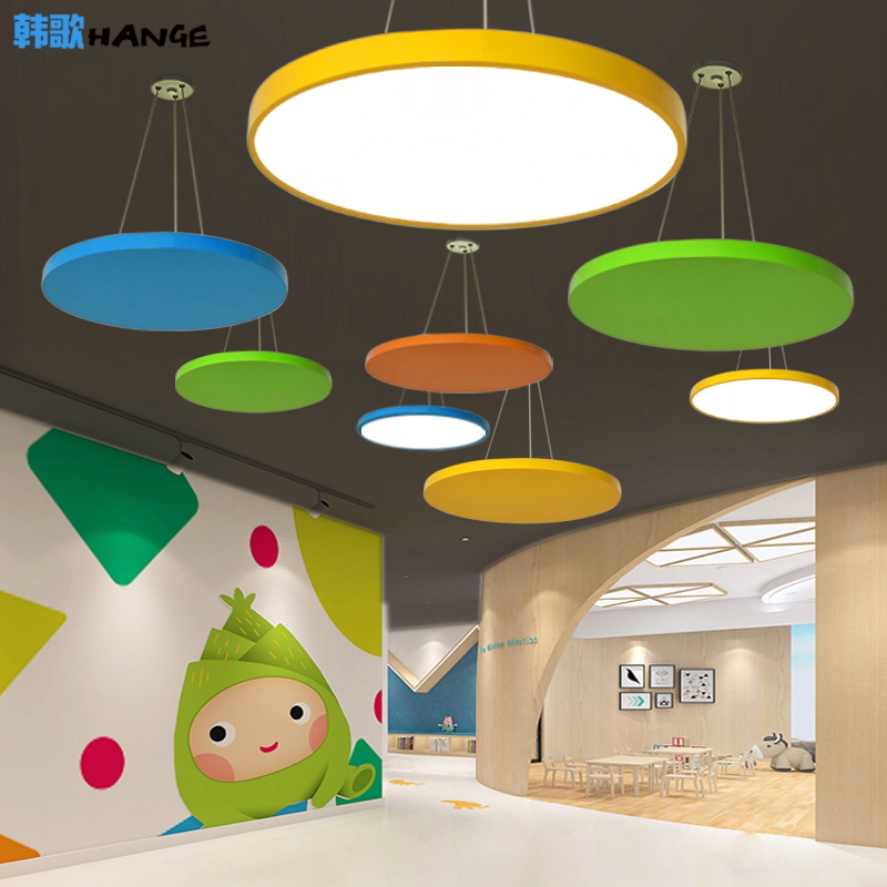 创意彩色园型吊灯教室大厅过道