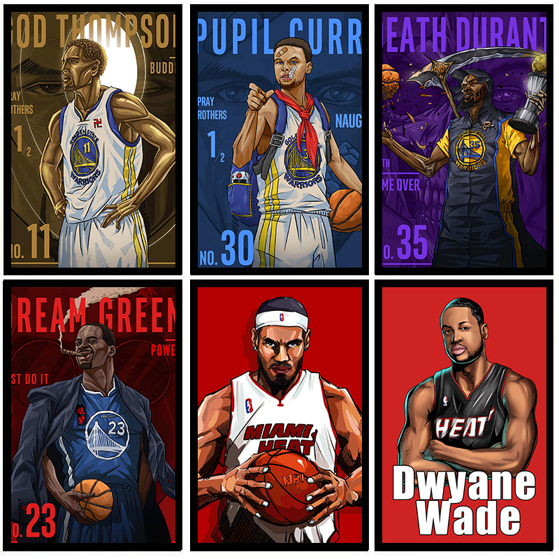nba球星儿童房装饰画乔丹库里动漫篮球墙壁画运动服装鞋店挂画