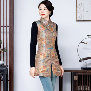 织锦缎唐装中式棉马甲背心女马夹中国风复古棉旗袍上衣秋冬装2025