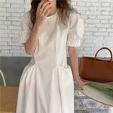 Летнее белое платье, корсет, наряд маленькой принцессы, юбка, в корейском стиле, рукава фонарики, короткий рукав