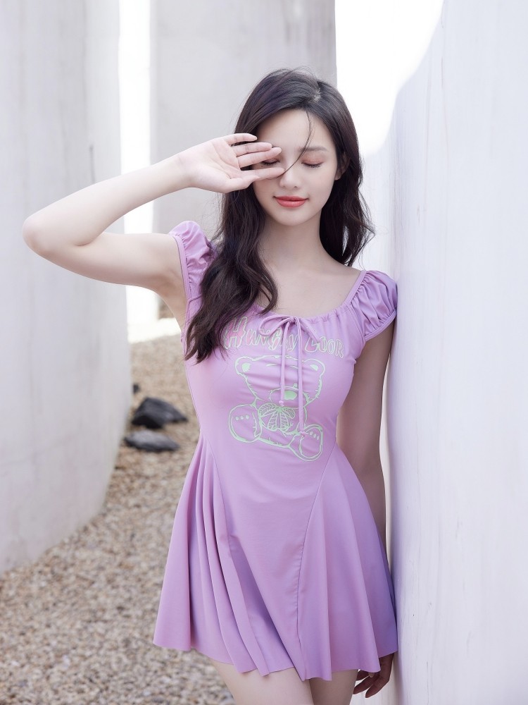 甜美修身连体少女泳衣女卡通可爱