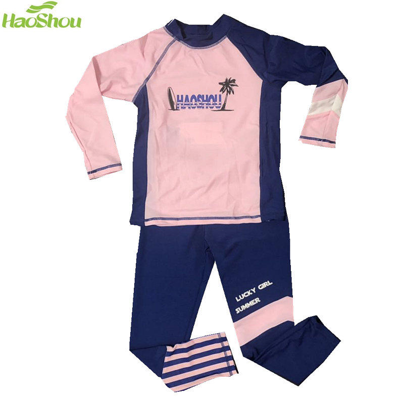 特价清仓号手品牌女童儿童泳衣防晒分体长袖长裤速干冲浪服保守型