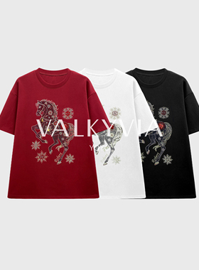 【Valkyvia/悠悠奢品】重工骏马烫钻短袖T恤衫2026早春上衣#68910