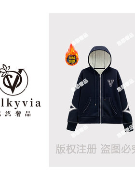 【Valkyvia/悠悠奢品】68632#连帽拼接加绒外套2025秋冬刺绣上衣