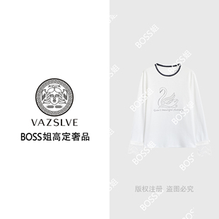 蕾丝拼接烫钻T恤2025休闲个性 68152 原创设计 上衣 VAZSLVE