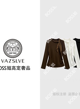 【VAZSLVE/全新奢品】捡漏 植绒飘带T恤2025秋冬个性上衣#68528