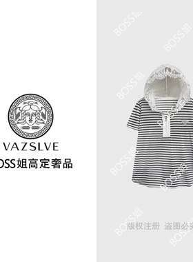 【VAZSLVE/原创设计】68028#条纹拼接蕾丝连帽T恤衫2025百搭上衣