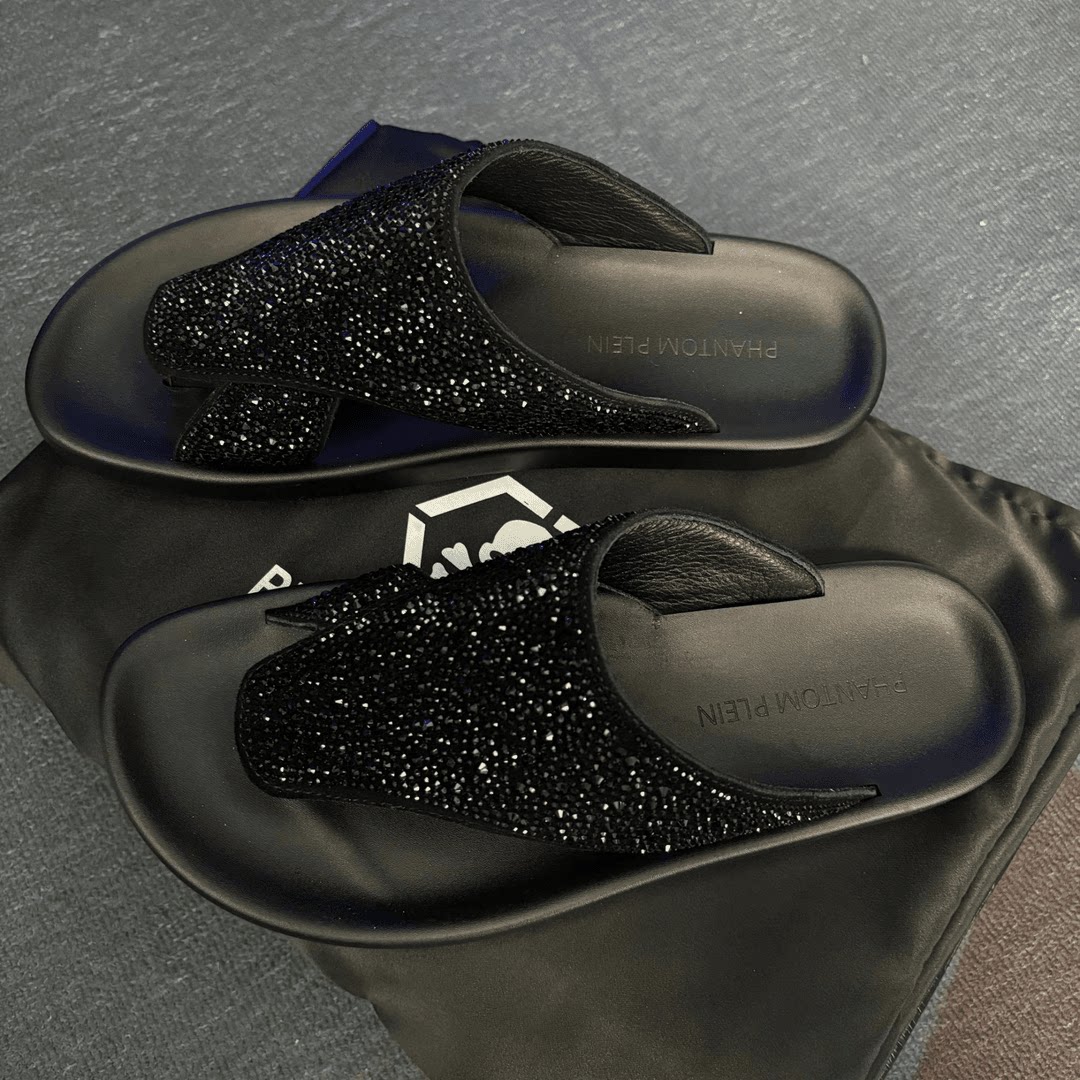 经典时尚男士百搭烫钻厚底轻奢四季拖鞋黑色潮鞋拖鞋拖人字拖防滑