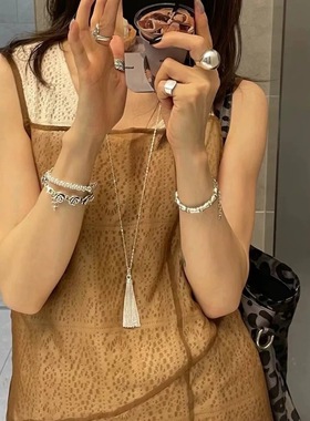 简约银色链条流苏长款毛衣链