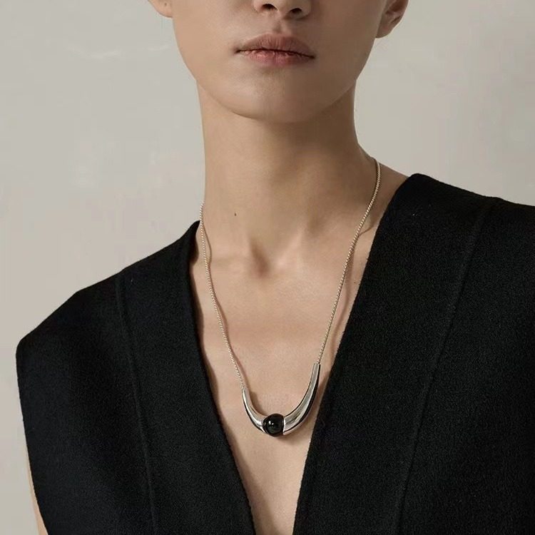 欧美时尚饰品黑玛瑙长项链耳环小众轻奢高级感毛衣链黑色单珠吊坠,珠宝/钻石/翡翠,颈饰,淘宝优惠券,粉丝福利购,淘宝优惠卷