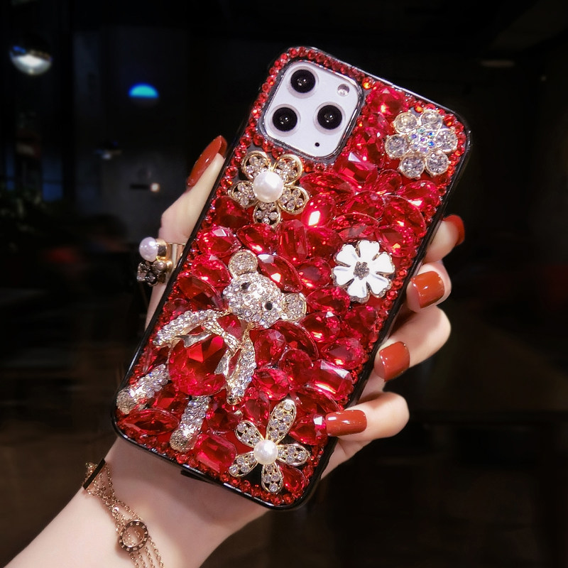 奢华熊苹果17手机壳带钻iphone16proMax网红抖音专用14plus保护套xr日韩15适用13高档水晶XS全包防摔12新潮软