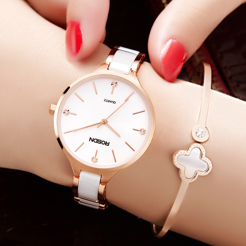 劳士顿十大品牌手表女简约气质陶瓷女士手表时尚名牌防水2020新款