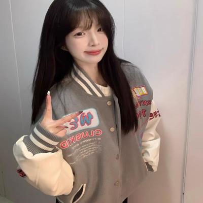 美式设计感小众棒球服男女外套春秋oversize毛巾绣夹克拼接上衣潮