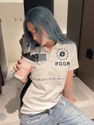 美式复古旗帜印花短袖正肩POLO衫