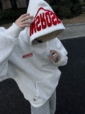 美式复古字母刺绣连帽卫衣男女