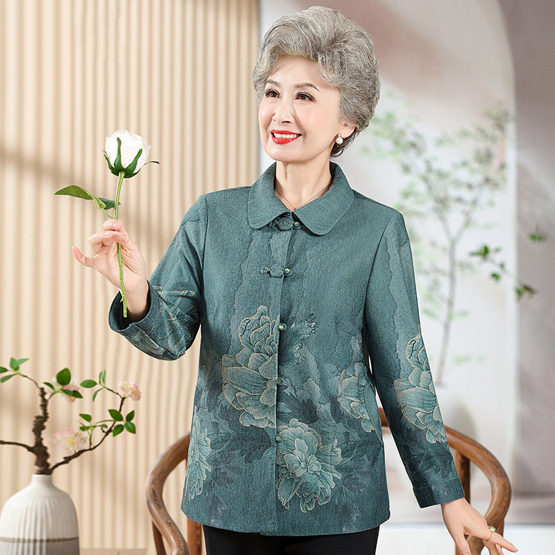 简溪奶奶装春装新款女中老年人衬衫妈妈长袖老人老太太春秋薄外套