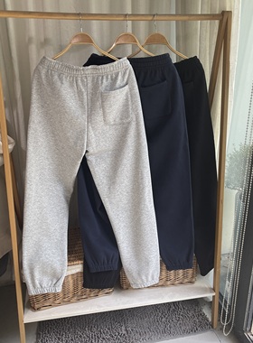 男女同款加绒卫裤成人冬季运动裤黑色藏青色灰色厚裤子