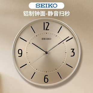 seiko日本精工时钟家用免打孔铝制钟面12英寸客厅卧室扫秒挂钟