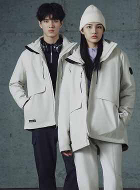 探路者羽绒冲锋衣男女同款2023秋冬三合一保暖登山服TAWWBL90474