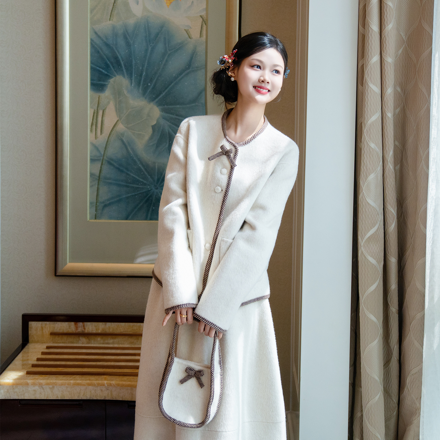 新中式国风白色套装订婚回门礼服