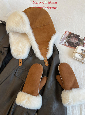 郑佰万~韩国fever同款麂皮绒滑雪手套女冬季保暖加绒雷锋帽骑行男