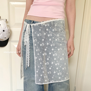 郑佰万 白色蕾丝屁帘女系带甜美半身裙百搭围裙罩裙 原创设计韩版