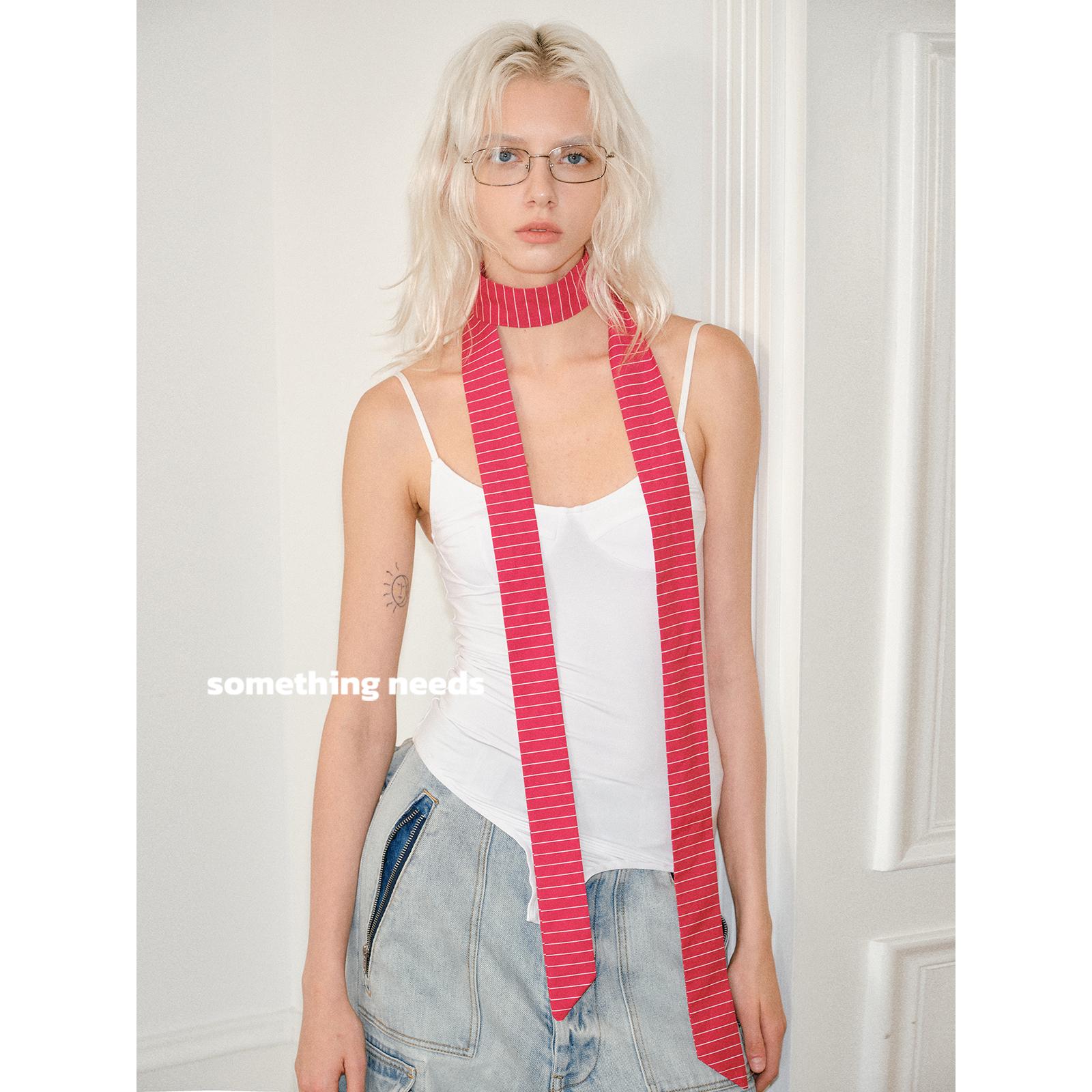 时髦个性春夏款y2k细窄条纹围巾