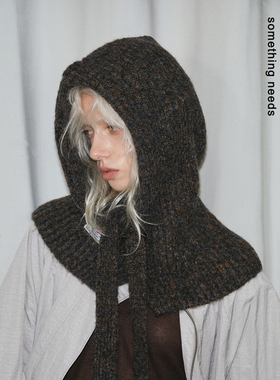 郑佰万 帽控围巾帽子一体冬款保暖巴拉克拉法帽针织护耳帽女时髦