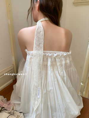 法式纯欲复古蕾丝飘带丝巾绑发