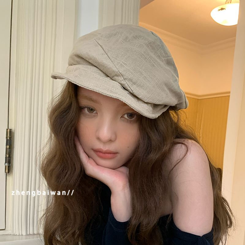 松弛感亚麻透气大头围报童帽