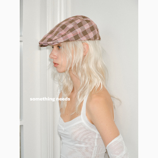 郑佰万 春夏日系复古格纹贝雷帽女显脸小云朵帽时髦精潮 重磅推荐