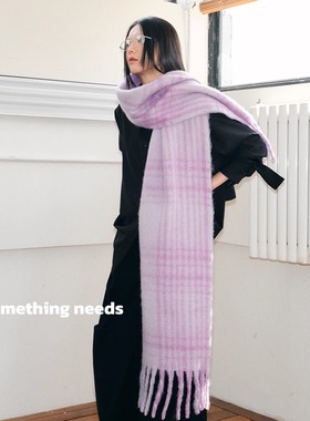 郑佰万 冬季氛围感流苏围巾女2025新款软糯防寒保暖毛绒情侣围脖