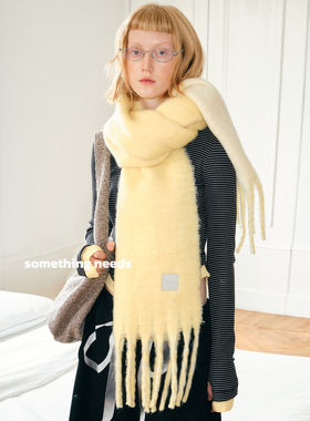 郑佰万 软糯纯色马海毛加厚围巾女冬季2024新款防寒护颈毛绒围脖