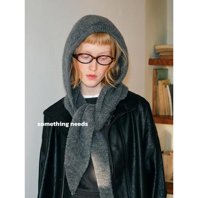 含羊毛帽子围巾一体针织帽