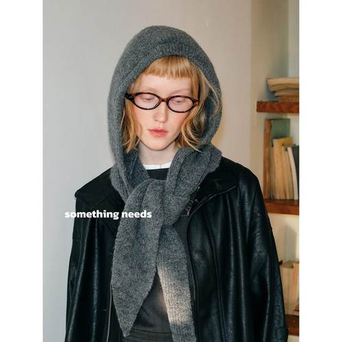 含羊毛帽子围巾一体针织帽