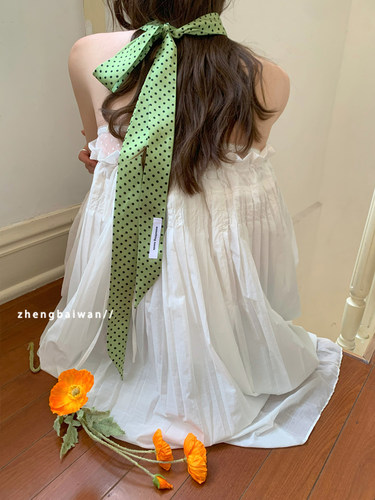 复古时髦波点长条丝巾发带韩国