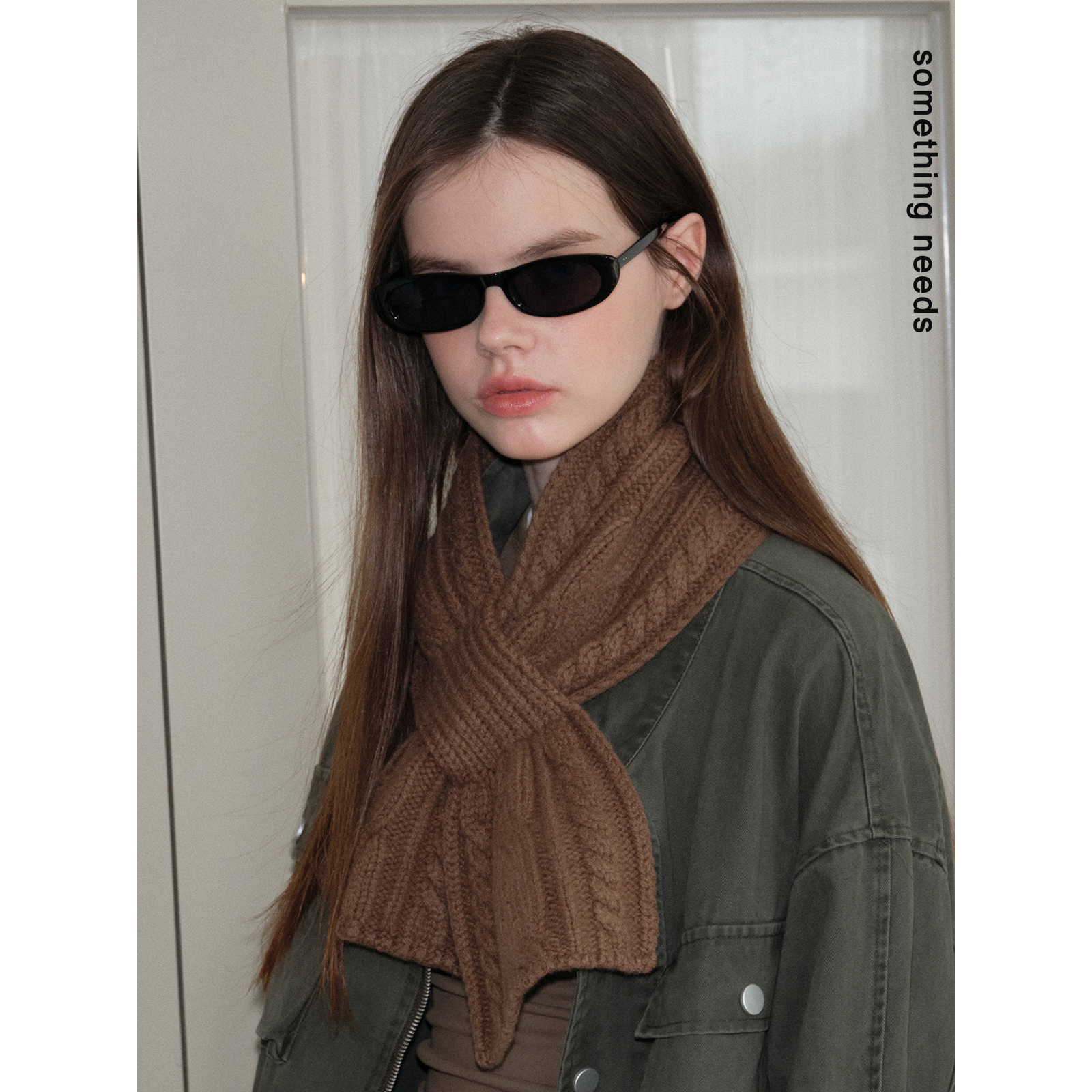 郑佰万 琥珀棕！100%羊毛秋冬时尚针织围巾女复古感保暖穿插围脖